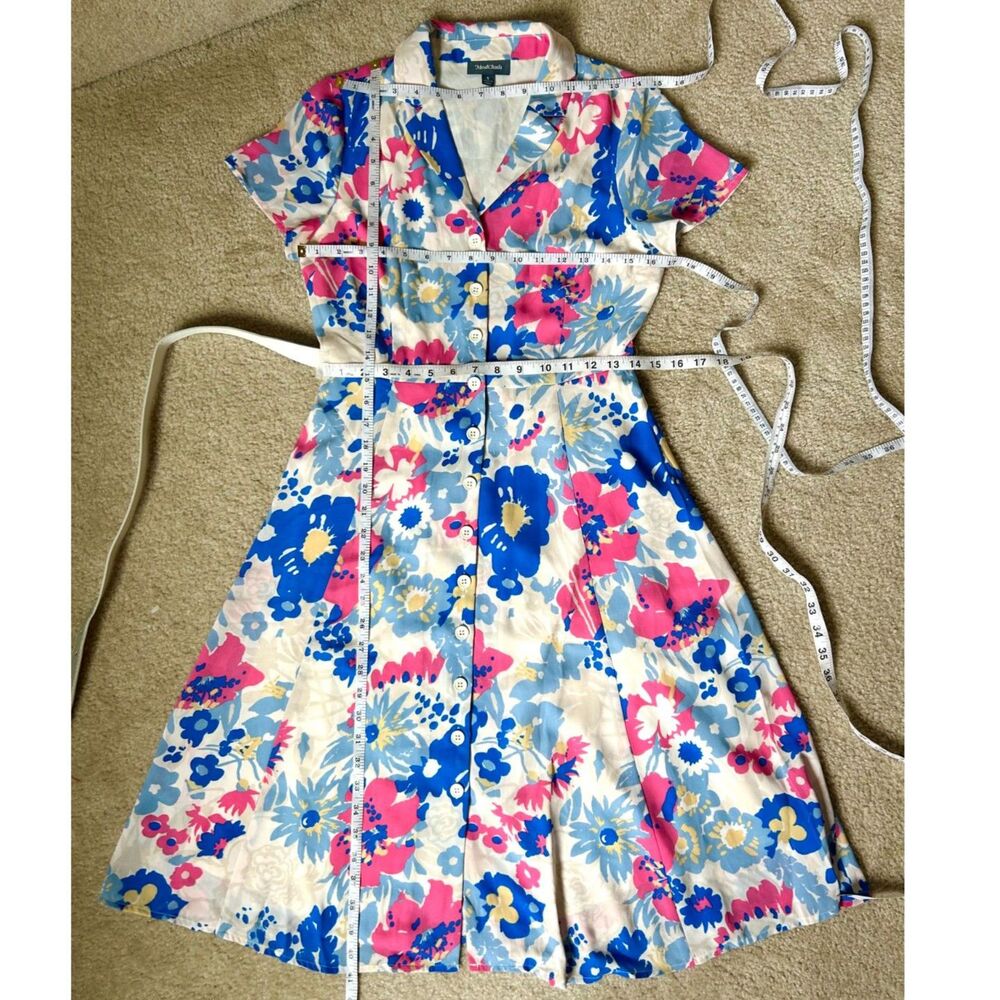 ModCloth "Exciting Find" Blue & Pink Floral Pattern Belted Shirt Dress - Size S - Picture 8 of 9